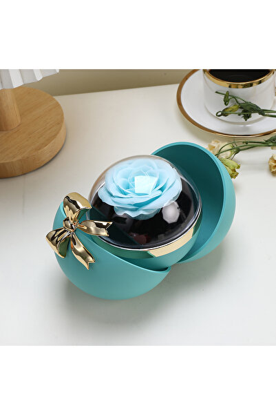 Choice صندوق هدايا من الوردة الخالدة المحفوظة على شكل قوس دائري أزرق بدون مجوهرات، صندوق تخزين مجوهرات وقلادة وخاتم