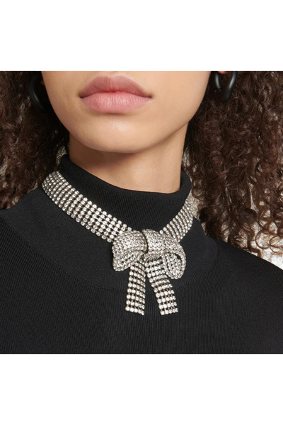 Choice قلادة تشوكر عصرية مطلية بالفضة مرصعة بأحجار الراين بتصميم مبالغ فيه على شكل فيونكة، مجوهرات زفاف، متعددة الطبقات، مصنوعة من الكروم