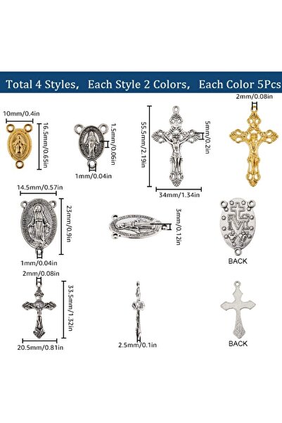 Choice AECH07-00171 40 قطعة من 8 أنماط من سبحة الصليب الفضية سبحة الصليب لعيد...