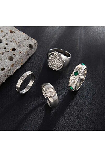 Choice مجموعة من 4 خواتم إصبع مفتوحة قابلة للتعديل مرصعة بأحجار الراين باللون...