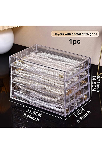 Choice 5 طبقات - 25 شبكة، صندوق تخزين قلادات شفاف، صينية مجوهرات، خزانة عرض ق...
