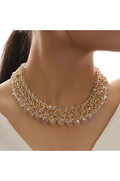 Choice قلادة نسائية جديدة متعددة الطبقات مصنوعة يدويًا من الكريستال الملون بلون 2 مع قلادة من الخرز والمجوهرات