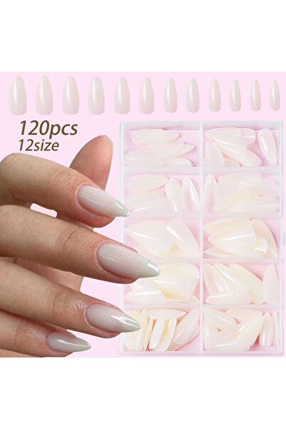 Choice 120 قطعة - لوز أبيض 120 قطعة أظافر صناعية لامعة بيضاء اللون بتغطية كام...