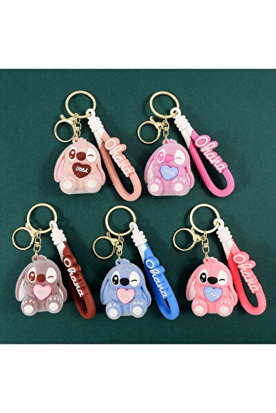 Miniso 5 PCS Kawaii Stitch Figure Keychain - Super Soft Disney Flocked Stitch...