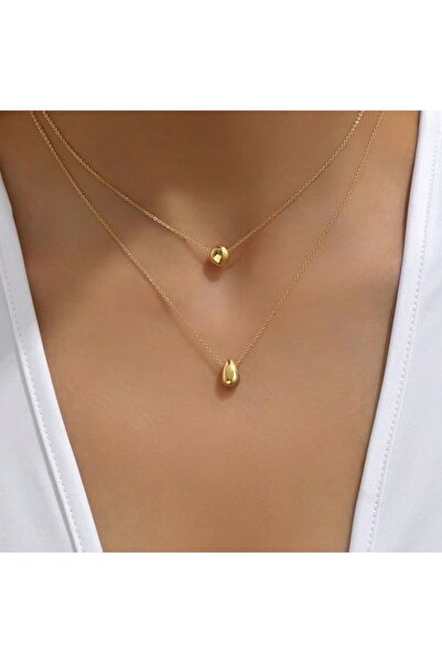 Choice قلادة نسائية ذهبية اللون بتصميم فاخر على شكل قطرة ماء من طبقتين بتصميم...