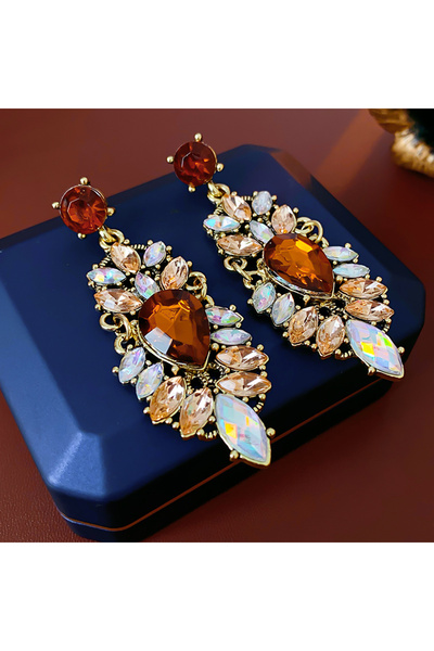 Choice أقراط نسائية ملونة عتيقة مرصعة بأحجار الراين بالكامل أقراط قصر فاخرة ع...