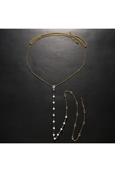 Choice1 مجوهرات سلسلة خلفية من اللؤلؤ الذهبي اللون، مثالية للعرائس، تُلبس كمل...