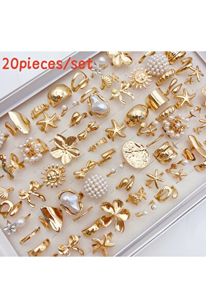 Choice مجموعة خواتم مفتوحة أنيقة من 20 قطعة بتصميم هندسي غير منتظم وزهور قابلة للتغيير للنساء