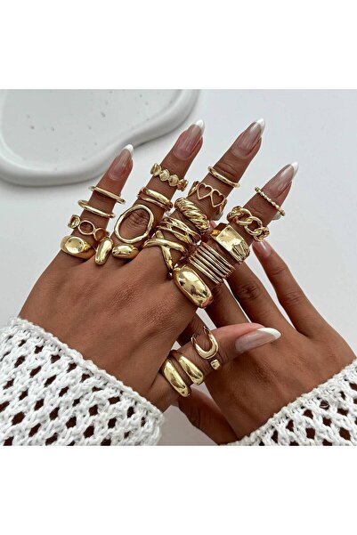 Choice مجموعة من 20 خواتم مفتوحة معدنية سميكة من Ingemark باللون الذهبي للنساء، بتصميم كلاسيكي غير منتظم، باللون الذهبي