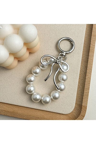 Choice White Ins Style Pearl Beads Key Chain Metal Bowknot Phone Pendant Bag ...