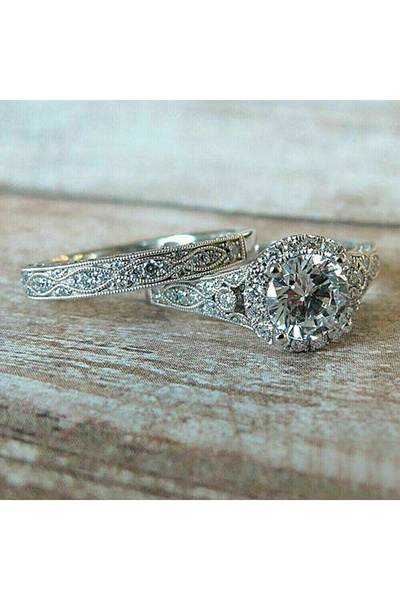 Choice طقم خواتم زفاف هويتان إتيرنيتي للنساء، مرصع بالزركونيا المكعبة اللامعة، قطعتان، رقم الموديل 8 T0050، إكسسوارات نسائية أنيقة