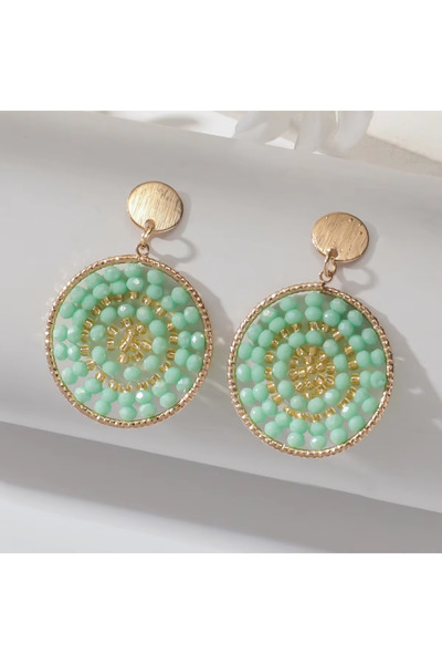 Choice أقراط متدلية معدنية خضراء للنساء على طراز بوهو العرقي مع خرز البذور، أ...