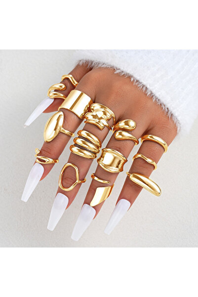 Choice AYA6240401 مجموعة خواتم ناعمة غير منتظمة جديدة مكونة من 10 قطع للنساء بأصابع ذهبية مبالغ فيها هندسيًا