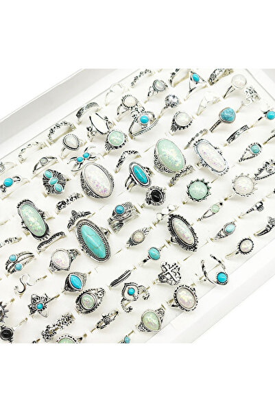 Choice مجموعة متنوعة من المقاسات (15-19 مم) 50 قطعة، تشكيلة متنوعة من الأنماط 50 قطعة/مجموعة، خواتم أوبال كبيرة جديدة بالجملة للنساء