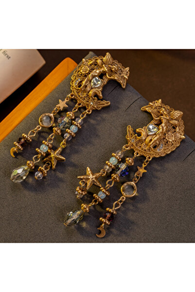 Choice زوج واحد من الأقراط العتيقة متعددة العناصر على شكل قلب ونجمة وقمر وإله...