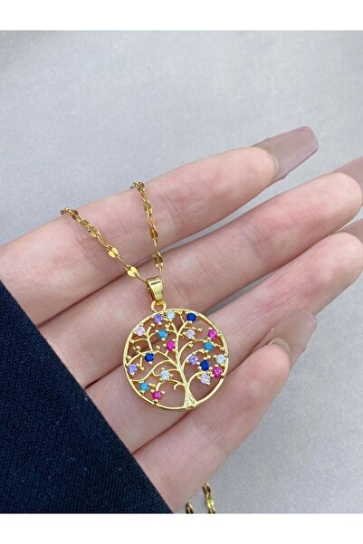 Choice قلادة نسائية ملونة على شكل شجرة الحياة مصنوعة من الفولاذ المقاوم للصدأ...