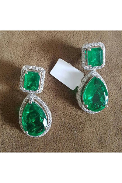 Choice أقراط متدلية فاخرة من هويتان، لون فضي، مرصعة بالزركون الأبيض/الأخضر، E...