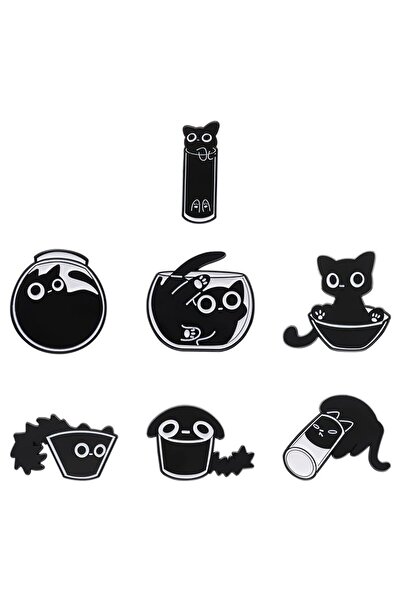 Choice مجموعة من 18 دبوسًا مطليًا بالمينا من سلسلة قطة سوداء لطيفة، بروش على ...