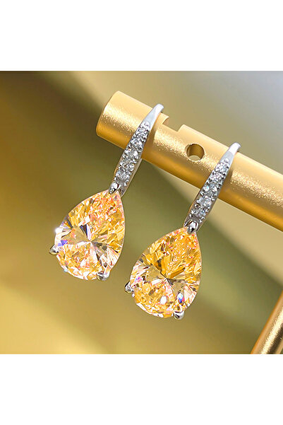 Choice أقراط متدلية من الزركونيا المكعبة باللونين الوردي والأصفر من تصميم هوي...