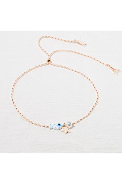 Choice قلادة على شكل سمكة بوهيمية بيضاء ملونة من السيراميك للنساء مع حبل متعد...