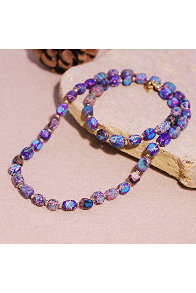 Choice قلادة من الخرز من الحجر الطبيعي الأكثر مبيعًا باللون الأرجواني والأزرق...