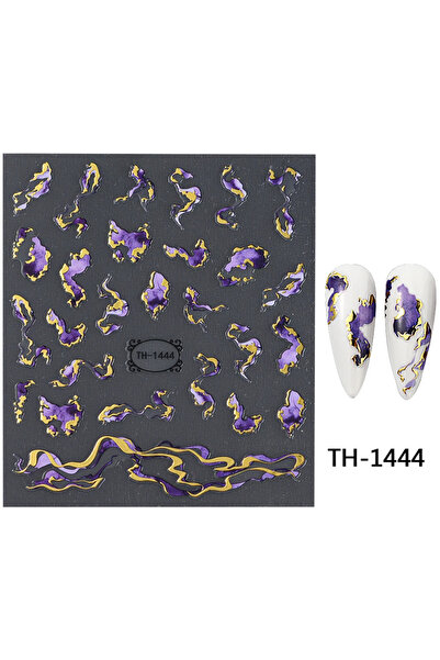 Choice ملصقات أظافر TH-1444، تصميم حبر بنفسجي أزرق بني، زخارف ذهبية، فن ذاتي ...