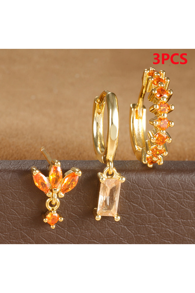 Choice Gold-Orange-3pcs 3PCS Stainless Steel Multicolor Crystal Hoop Earrings...