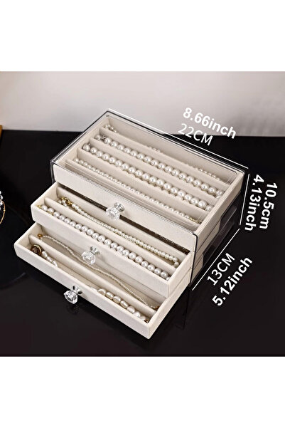 Choice صندوق قلادة - بيج 1 قطعة، صندوق تخزين قلادة مع غطاء شفاف، درج صينية مج...