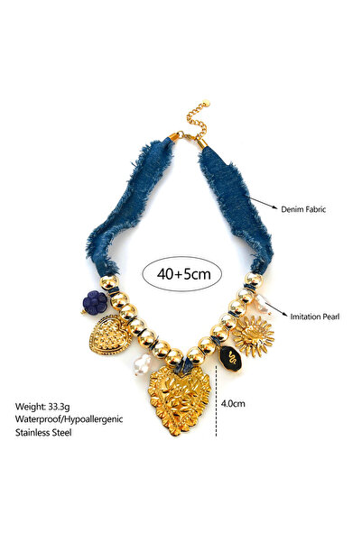 Choice قلادة GHIDBK الجديدة الفريدة من نوعها من قماش الدنيم الأزرق مع سلسلة م...