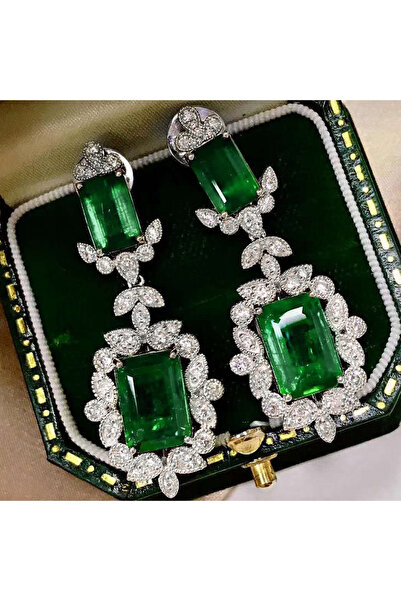 Choice أقراط متدلية رائعة من الزركونيا المكعبة الخضراء بتصميم هندسي من هويتان...