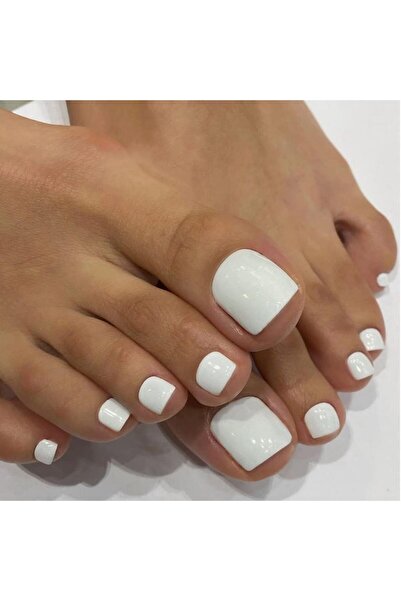 Choice 24 قطعة من أظافر القدم البيضاء، أظافر قدم صناعية طبيعية - لون سادة مرب...