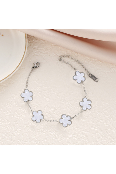 Choice white-bracelet New Lucky Five Leaf Flower Plated Silver Color Clover J...
