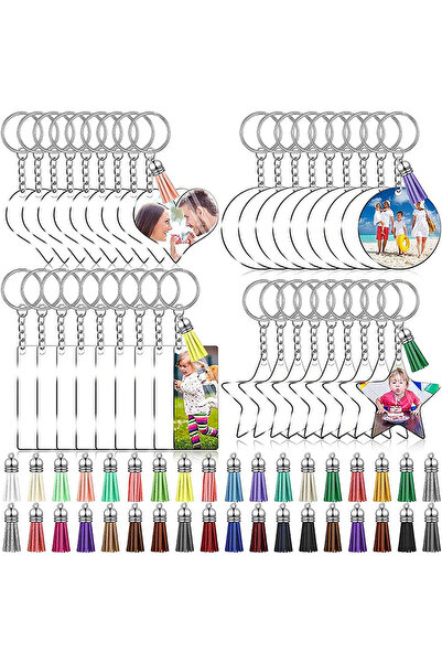Choice 144pcs 144PCS Acrylic Blank Clear Keychain With Leather Tassel For Vin...