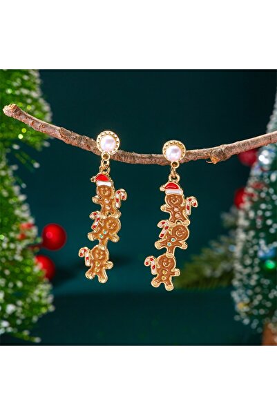 Choice ER25Y0377 أقراط خبز الزنجبيل المكدسة مع قبعة عيد الميلاد وقطرات الحلوى المتدلية لعيد الميلاد الإبداعي