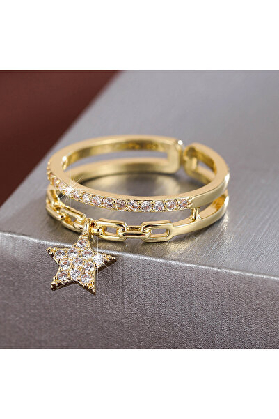 Choice خاتم افتتاحي نسائي بتصميم مزدوج الطبقات ذهبي أبيض قابل للتغيير الحجم، ...