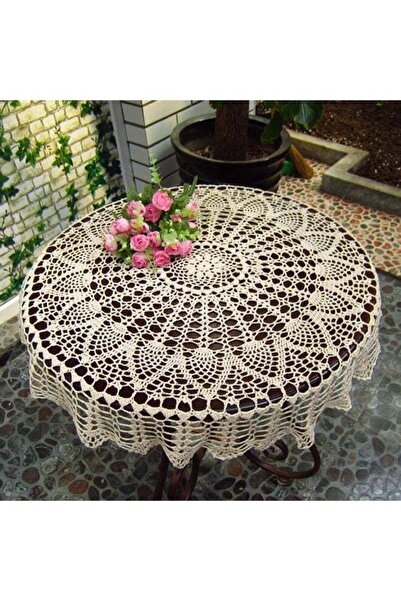 Generic Round Cotton Hand Crochet Table Cloth Cover Beige