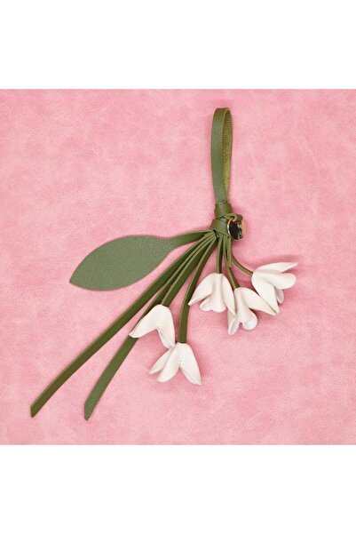 Choice سلسلة مفاتيح عصرية من جلد البولي يوريثان باللون البيج، مصنوعة من زهرة ...