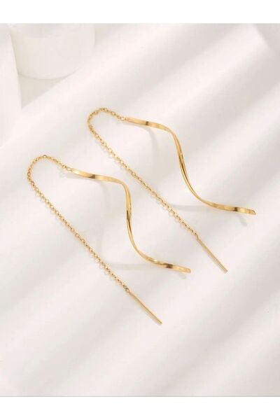 Choice Gold-color Stainless Steel 18K Gold Plated Curve Dangle Earrings for W...