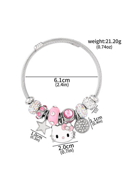 Miniso B00229 سوار من الكرتون اللطيف "هالو كيتي" من "سانريو" مصنوع يدويًا بفيونكة وردية اللون، سوار دعائي للنساء