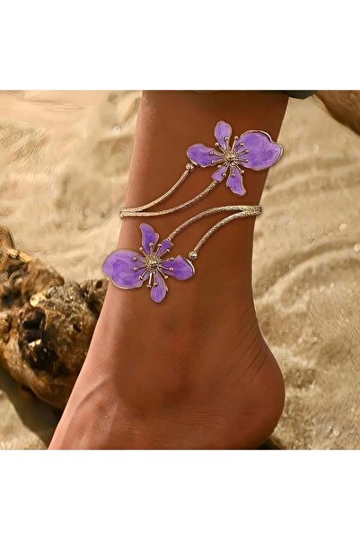 Choice خلخال زهري قابل للتعديل بمزاج أنيق أرجواني للنساء، نمط صيفي أنيق، مناسب للقدم C