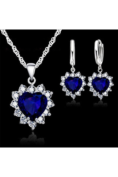 Choice مجموعة مجوهرات هدية للخطوبة والذكرى السنوية باللون الأزرق الملكي من ال...