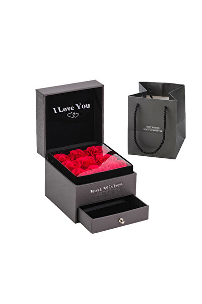 Choice صندوق هدايا أسود مكون من 9 ورود وقلادة زهور من الأكريليك وصندوق مجوهرا...