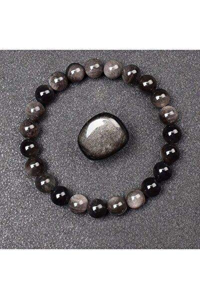 Choice سوار من خرز حجر السج الفضي الطبيعي الذهبي 6 مم 19.5 سم للرجال والنساء ...