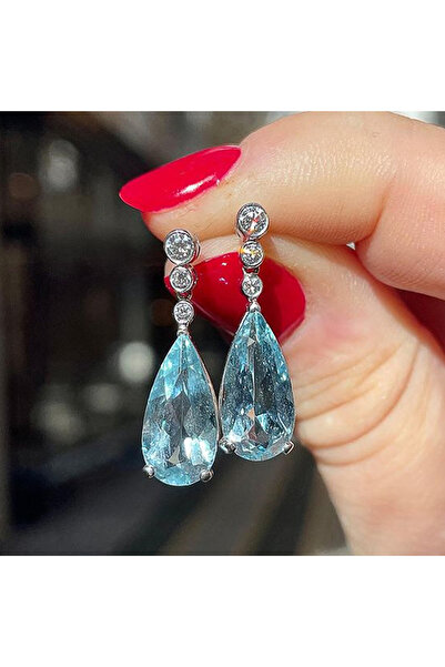 Choice أقراط متدلية بتصميم عصري من هويتان، مرصعة بالزركونيا المكعبة الزرقاء ع...