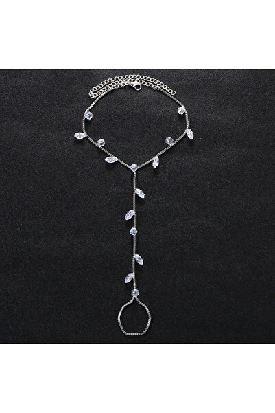 Choice سوار خلخال من الكريستال على شكل أوراق شجر بوهو مطلي بالفضة للنساء، سلسلة للقدم مرصعة بأحجار الراين