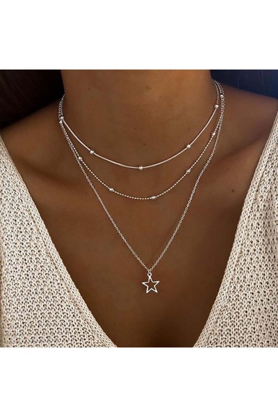 Choice قلادة فضية أوروبية وأمريكية ذات مزاج بسيط وجو جميل ونجمة وقمر سيدة شعبية