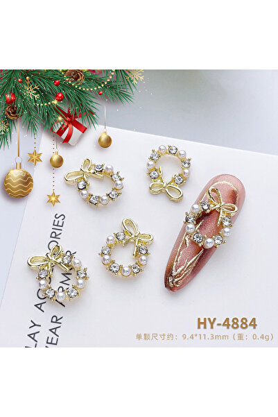 Choice 10 قطع من زينة أظافر إكليل عيد الميلاد الفاخرة، فيونكة وردية، لؤلؤة، م...