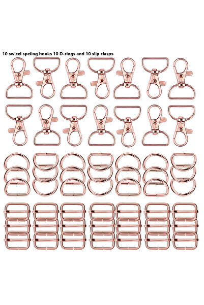 Choice مجموعة من 30 مشبك دوار ذهبي على شكل حلقة على شكل حرف D ومشبك منزلق وخطاف سريع على شكل حبل وسلسلة مفاتيح وخطاف مشبك على شكل حرف D