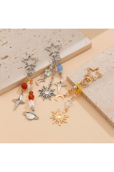 Choice 3 قطع من Ingemark، مجموعة من 3 قطع من النجوم البانك والقمر والشمس، سلسلة مفاتيح للنساء من الخرز الملون بوهو