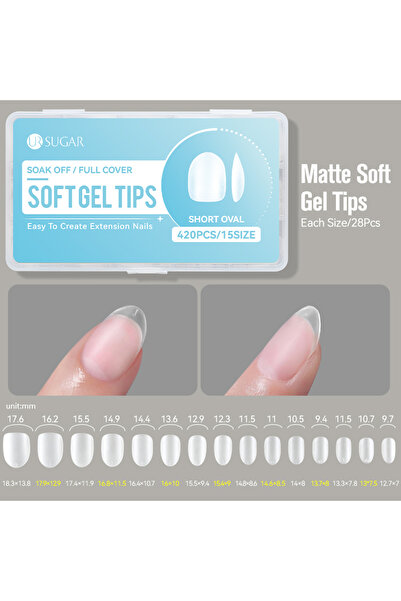 Choice 61705-4 UR SUGAR 420PCS/Box Gel Soft Gel Tips Short Almond Mixed Size Nail Tips Fake Nails Full Cove
